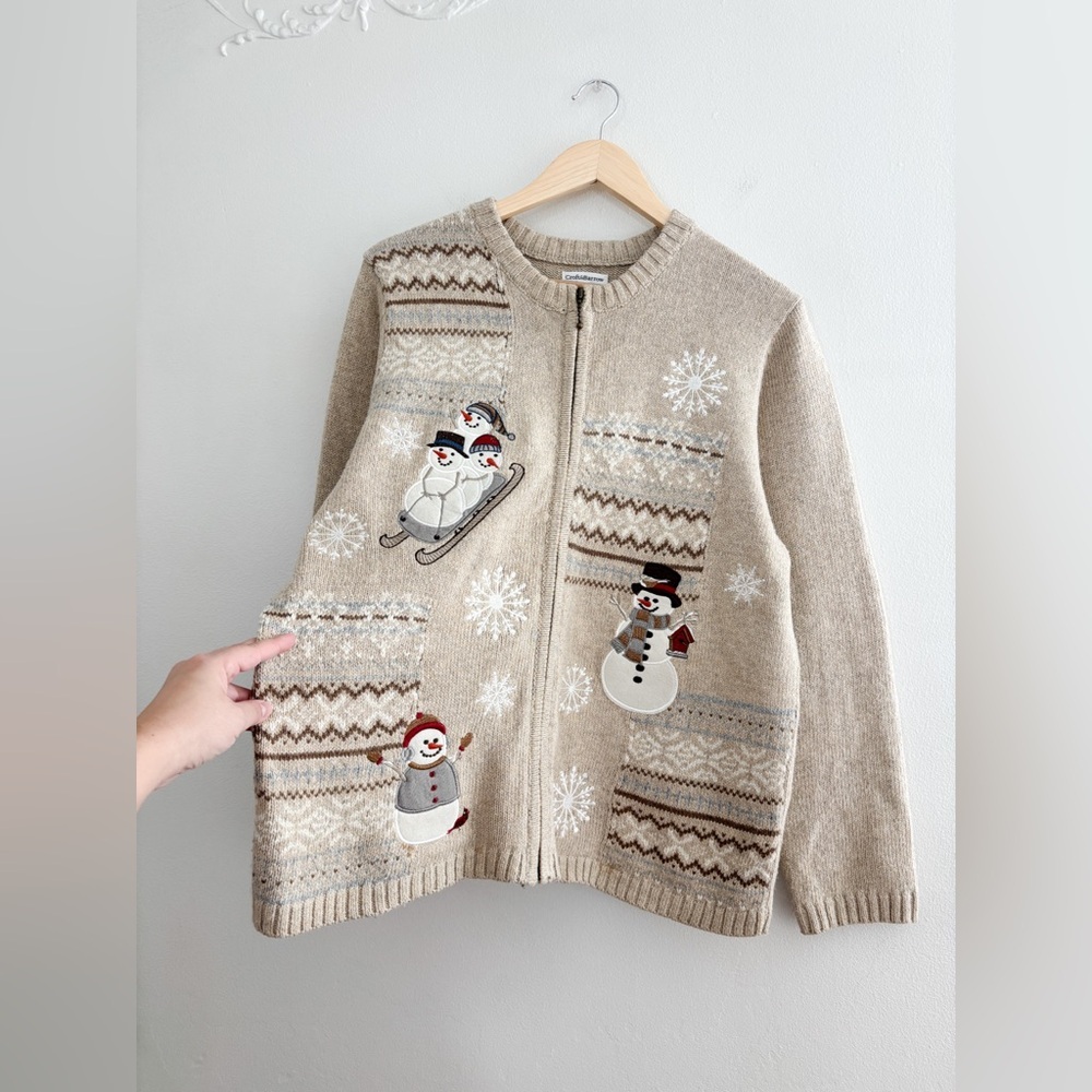 Vintage Croft & Barrow Snowman Cardigan - Picture 2 of 4